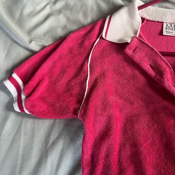 Vintage Pink Terry Cloth Tennis Collared Polo M - Picture 4 of 6